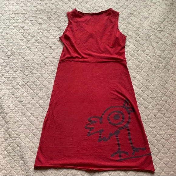 MESSAGE FACTORY - RED Tunic sleeveless  A-line dress with bird print - medium - Picture 6 of 12